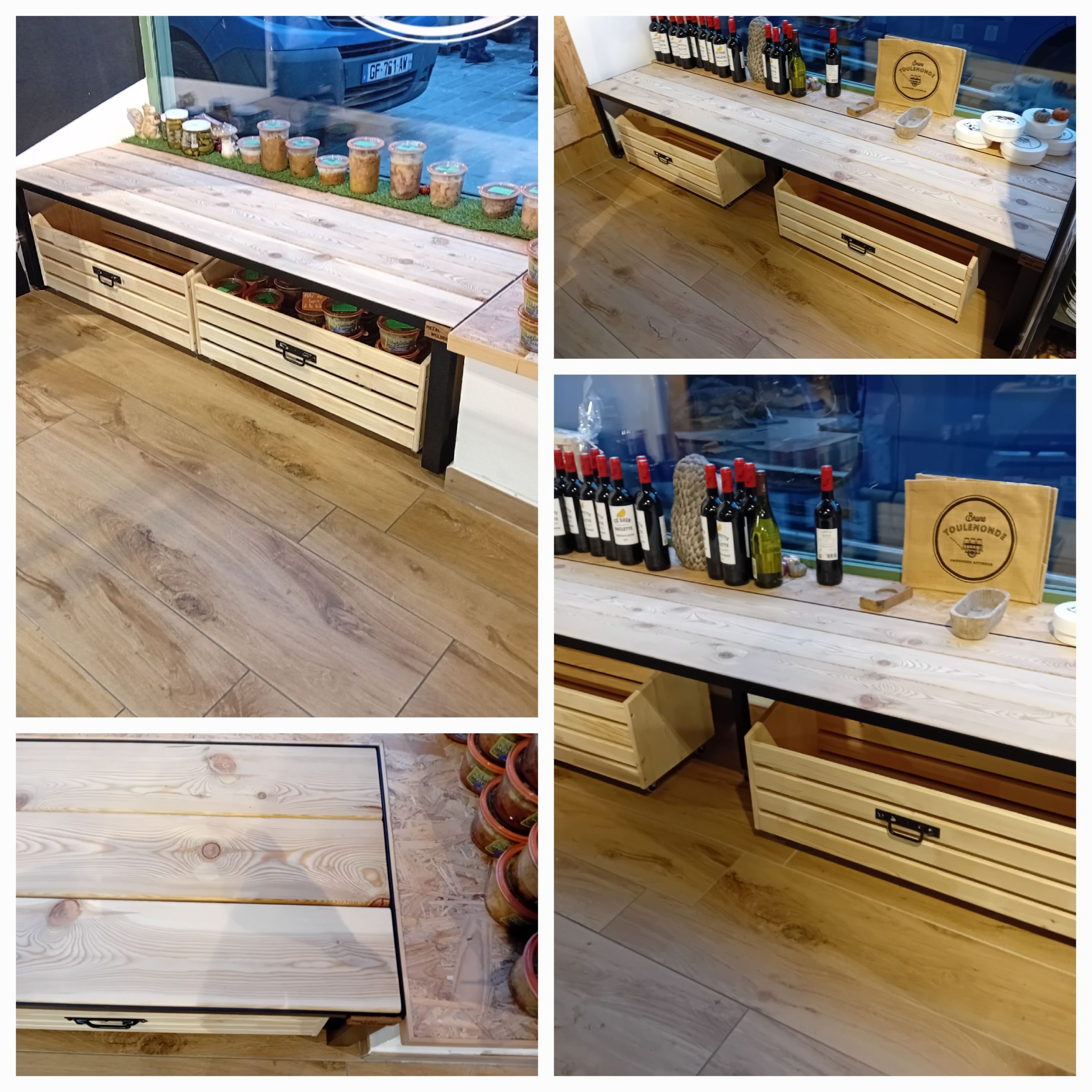meuble sur mesure en métal et bois fromagerie réalisation et pose de deux meubles sur mesure