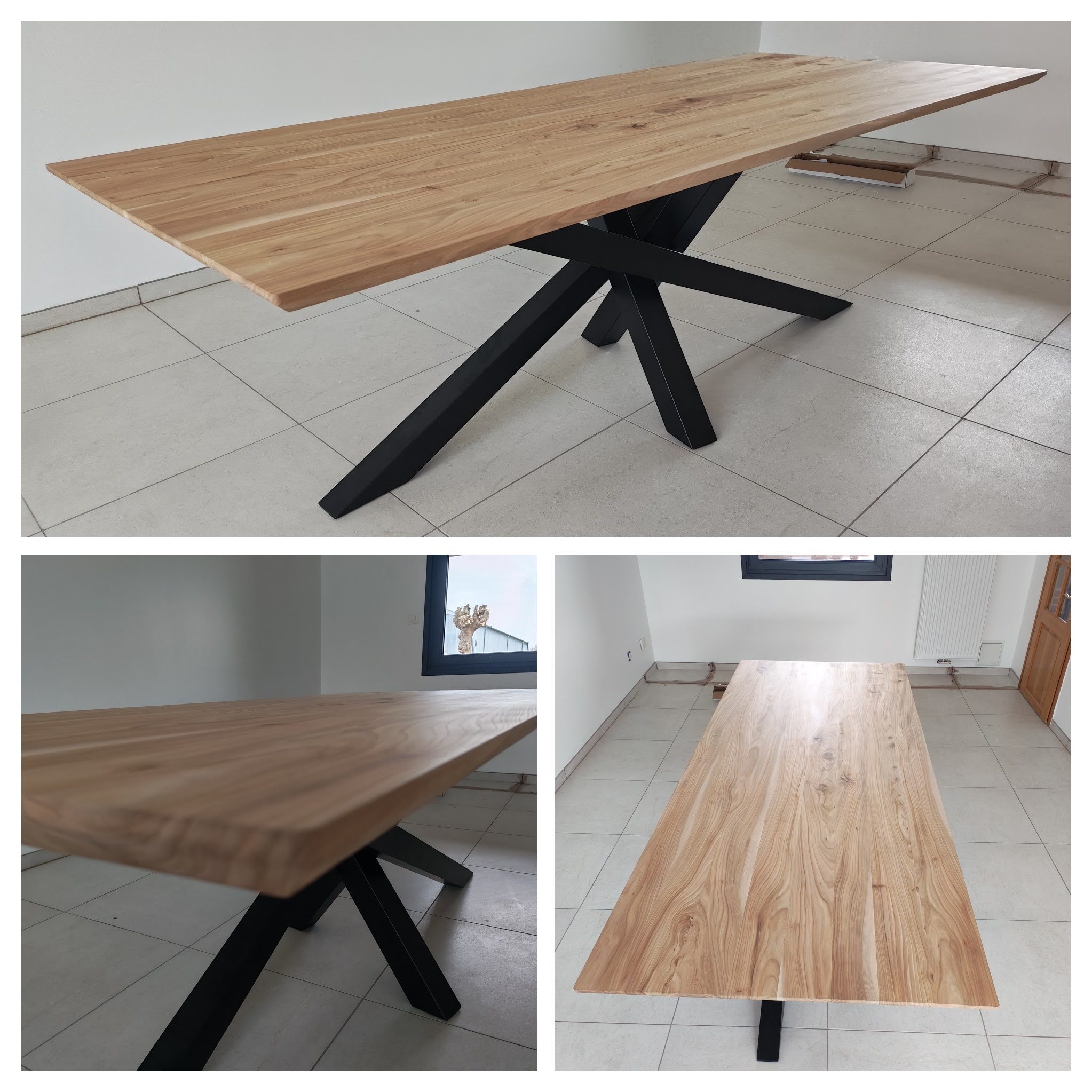 table en orme et son piétement mikado sur mesure table en orme sur mesure