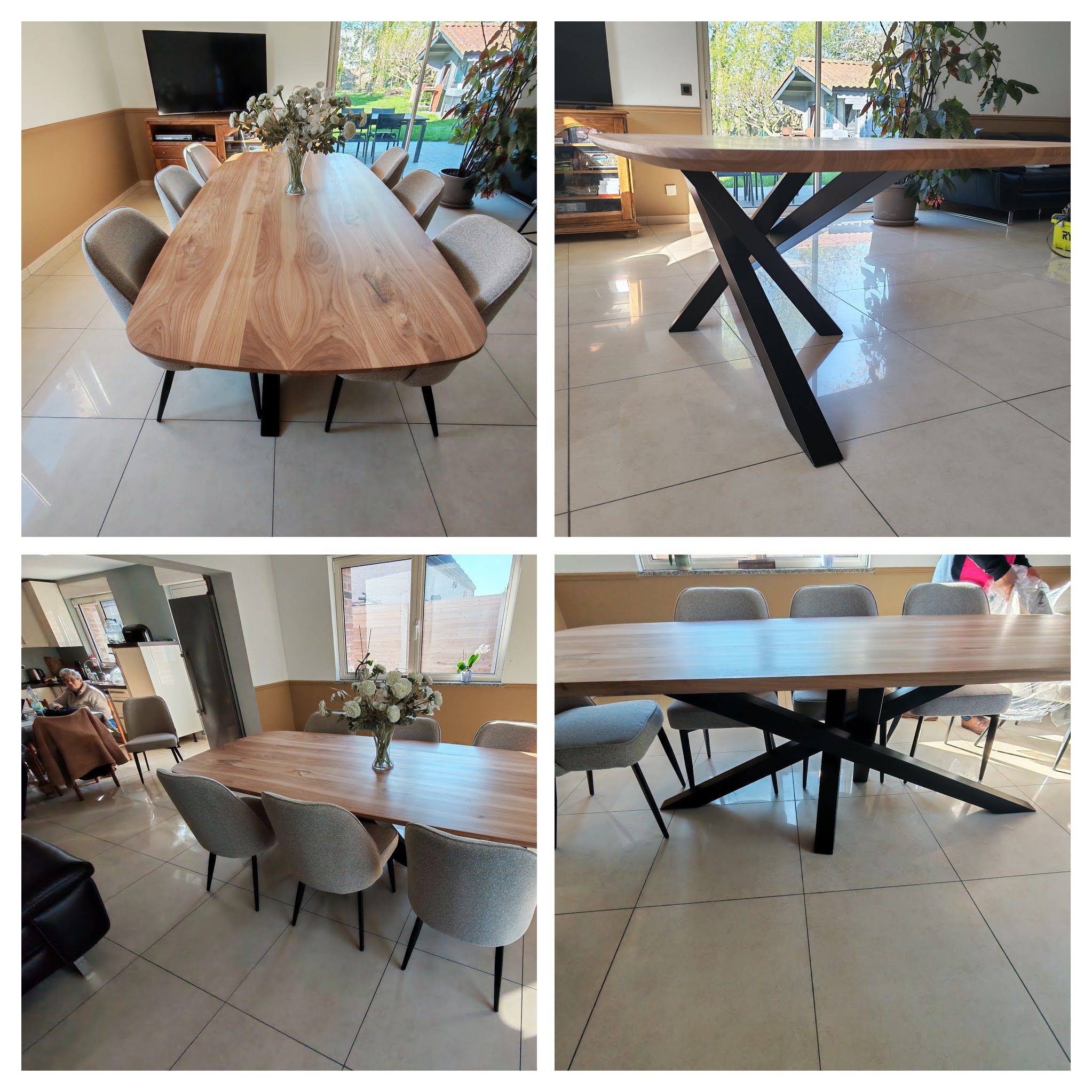 table tonneau en orme table tonneau sur mesure avec son piétement métallique sur mesure