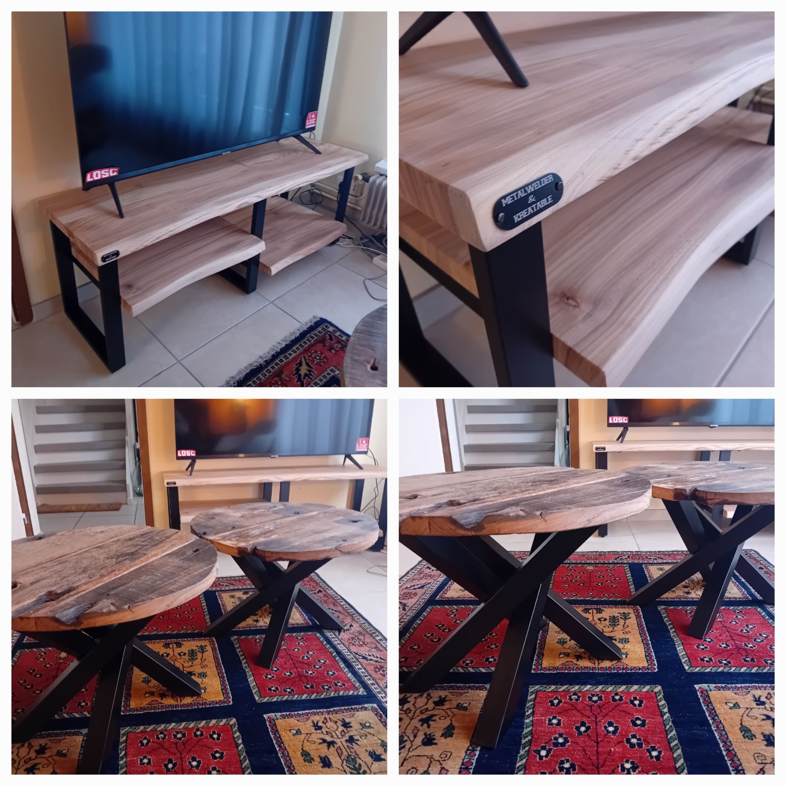 table basse et meuble TV hubert meuble TV en orme sur mesure et piétements métalliques sur mesure pour table basse