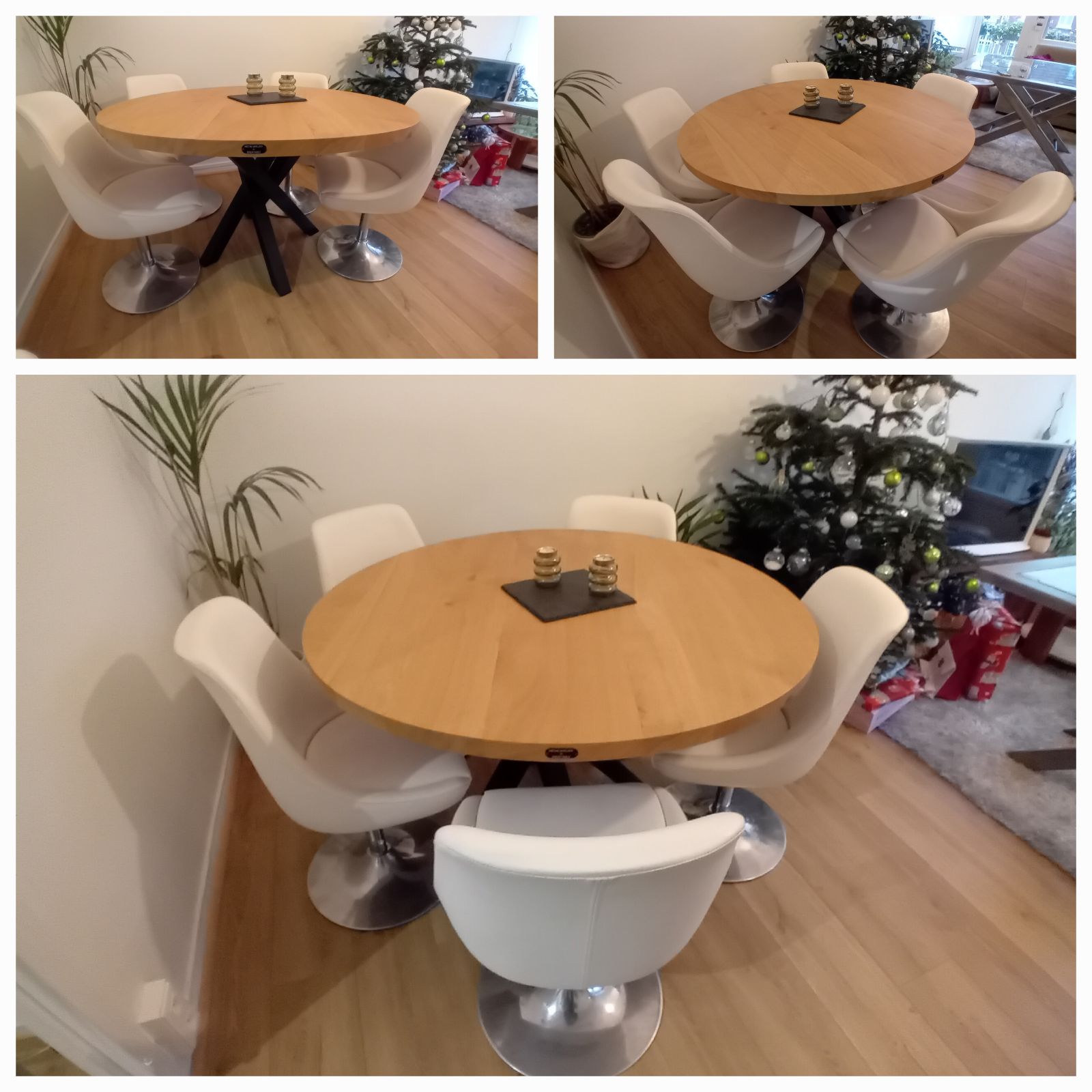 table bonura table ronde en chene massif et son piétement mikado sur mesure