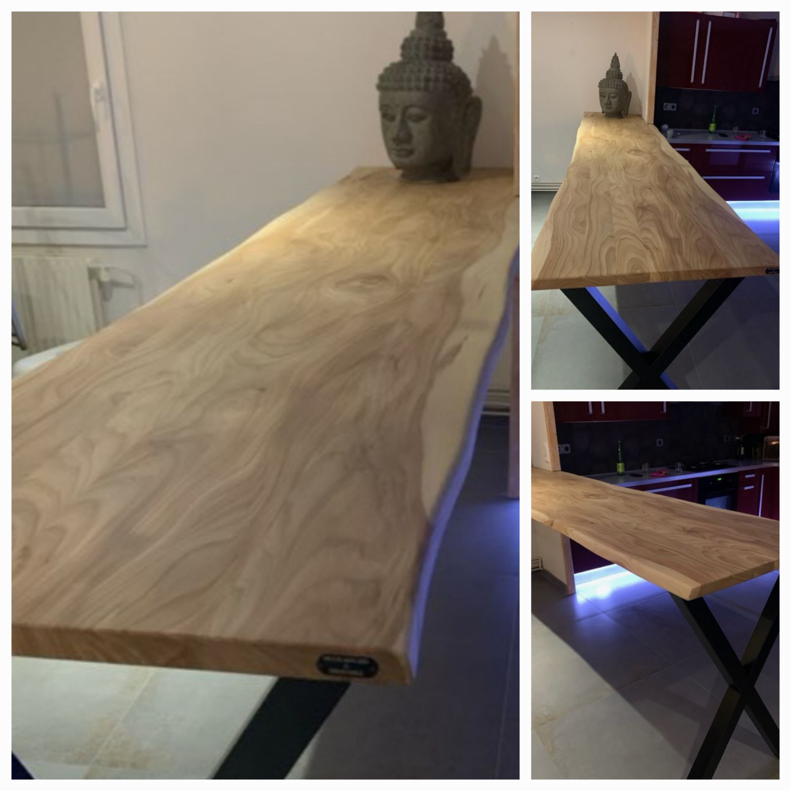 table bar en orme table haute, table bar, en orme, bords live edge, pied en X