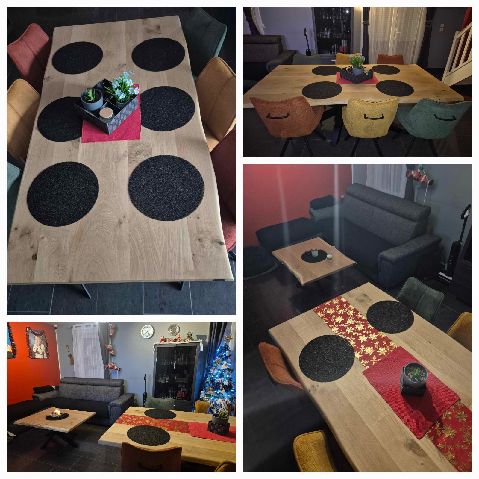 table danois table 2 m x 1 m en chêne massif bords live edge, pied mikado sur mesure