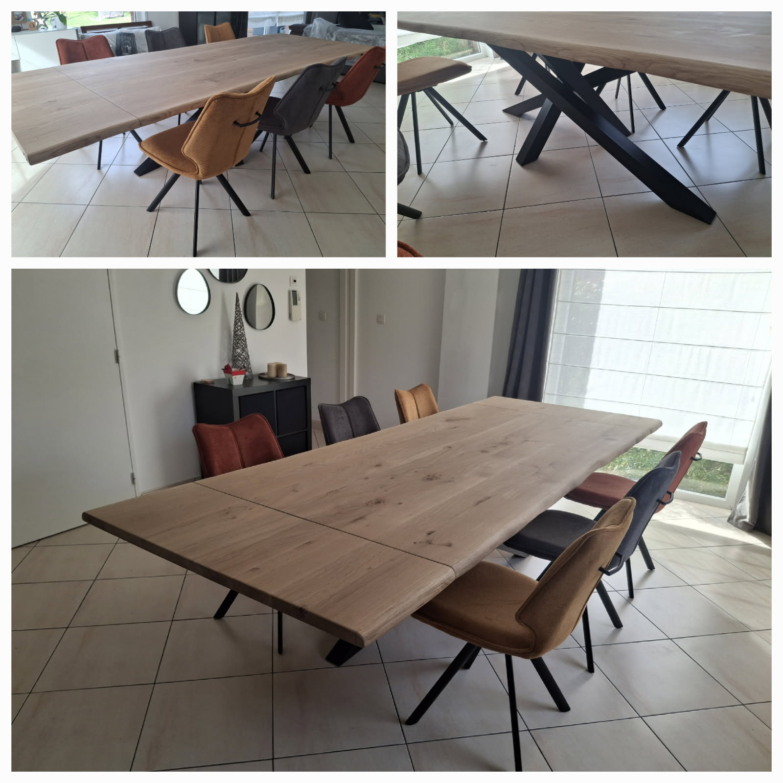 table en chêne massif 300cmx110cm 2 rallonges table en chêne massif et ses 6 chaises sun pivotantes aux coloris assortis